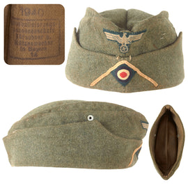 Original German WWII Heer Infantry EM/NCO M38 Schiffchen Overseas Cap with White Soutache, 1940 Dated