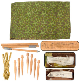 Original U.S. WWII USMC 1944-Dated Reversible “Frogskin” Camouflage Shelter Half by Powers & Co. with Tent Pole and Seven Pegs