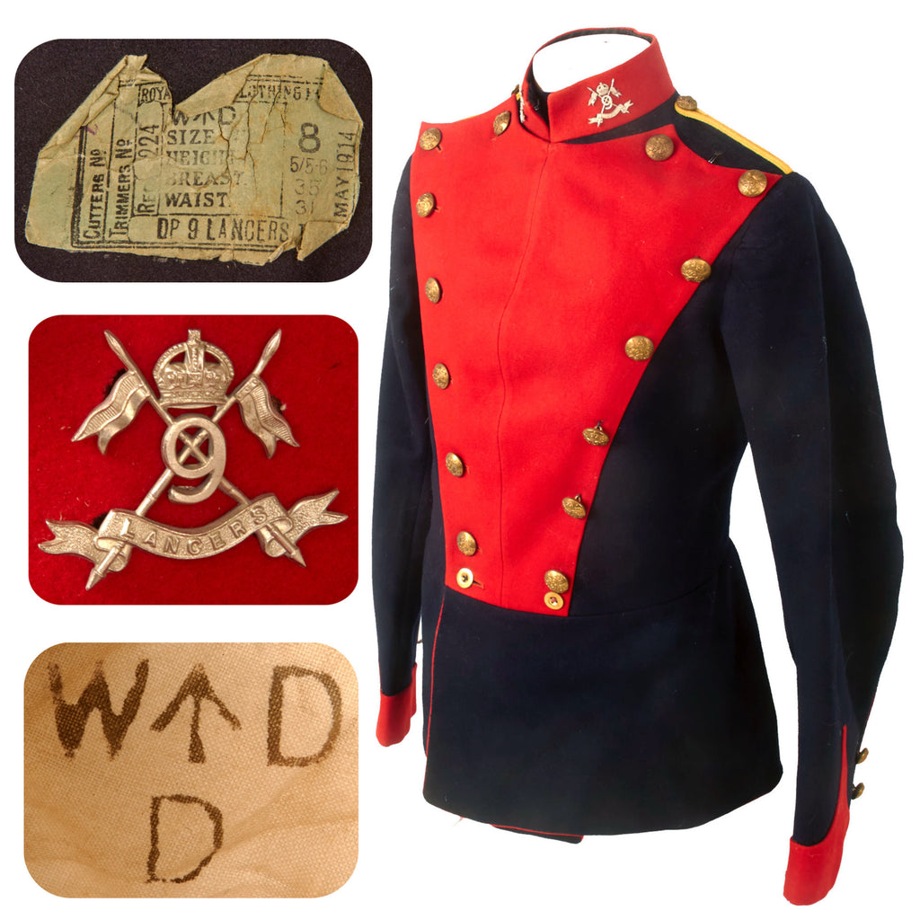 Original British WWI 9th Queen's Royal Lancers Uniform with Collar Insignia by the Royal Army Clothing Factory - Dated May 1914 Original Items