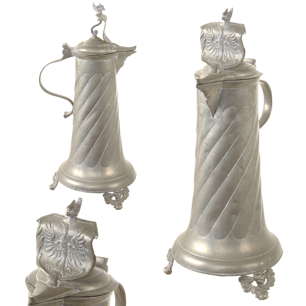 Original Imperial German WWI Imperial Eagle Seal Pewter Water Carafe - 14 ¾” Tall Original Items