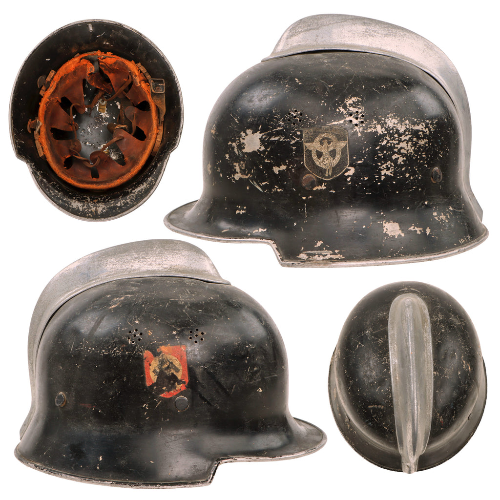 Original German WWII M34 Civic Square Dip Aluminum Double Decal Fire Police Helmet by BXF with Relic Liner - Feuerwehr Helmet