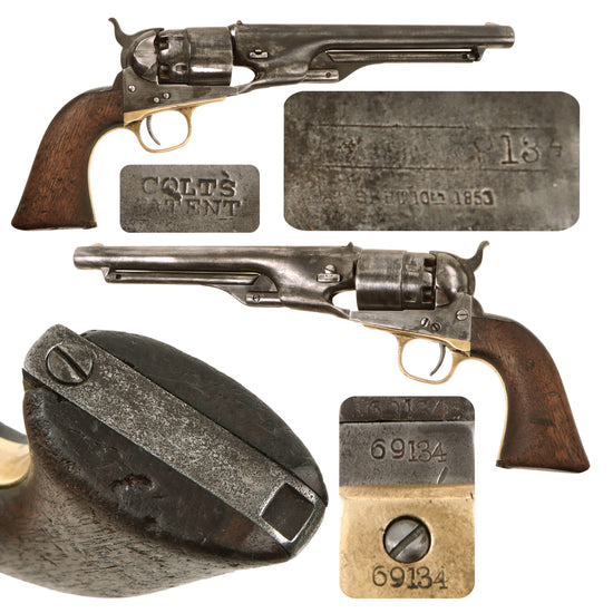Original U.S. Civil War Colt Model 1860 Army .44cal Percussion Revolver Made in 1862 with Period Added Sights - Serial 69134 Original Items