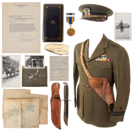 Original U.S. WWII Patrol Bombing Squadron 102 Naval Aviator Uniform Grouping with Western G-46-6 "Shark" Fighting Knife, M3 Holster, Annotated Mission Maps, and Ephemera - William P. McDonnell