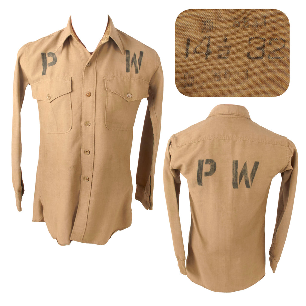 Original U.S. WWII Army Shirt with Axis Prisoner of War PW Stencils Original Items