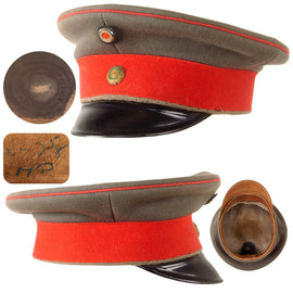 Original Imperial German WWI Kingdom of Saxony M1910 Feldgrau Infantry Schirmmütze Visor Cap - Size 55