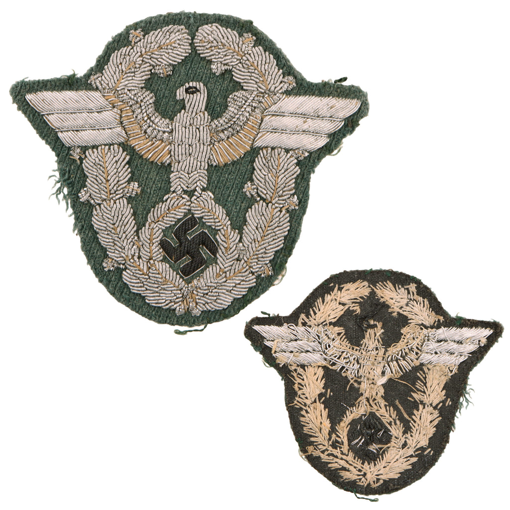 Original German WWII Ordnungspolizei Officer’s Silver Bullion Sleeve Eagle on Police-Green Wool - Uniform Removed Original Items