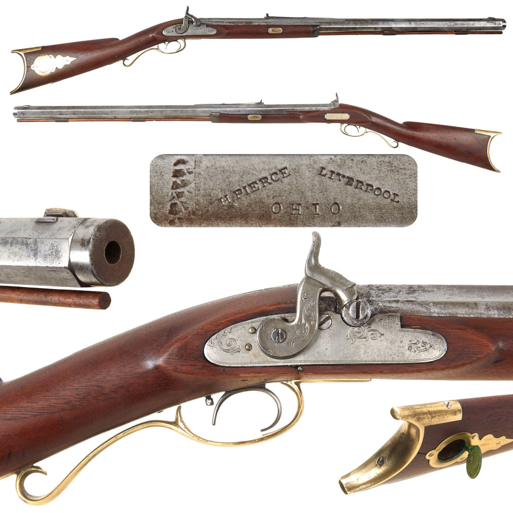 Original U.S. Civil War Era Half Stocked Percussion Target Rifle by H. Pierce of Liverpool, Ohio with Single Set Trigger - circa 1855 Original Items