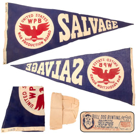 Original U.S. WWII War Production Board WPB Salvage Award Pennant by Dettras Flag Products with Original Wrapping Paper - 35 x 70 Inches