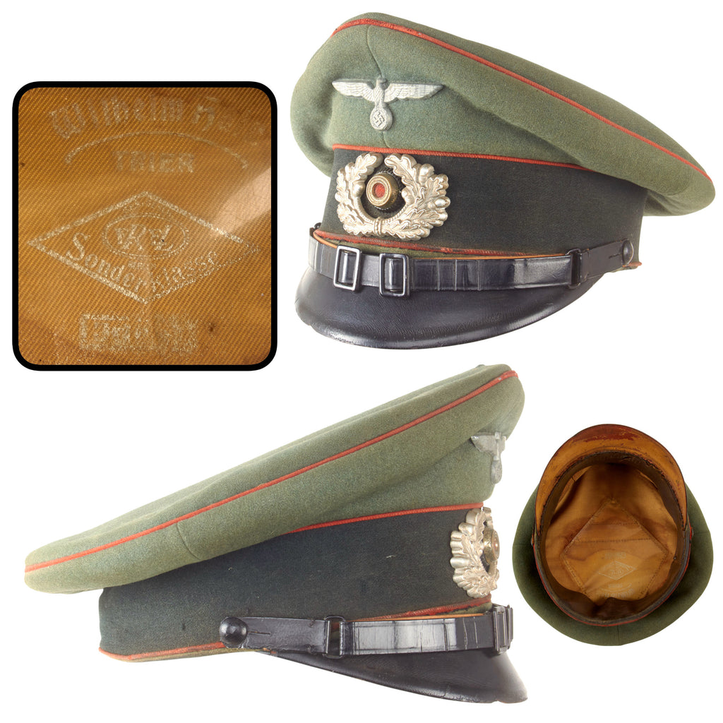 Original German WWII Heer Army Artillery EM/NCO Schirmmütze Visor Cap by EREL Extra with Saddle Form Crown, Measured Size 54cm