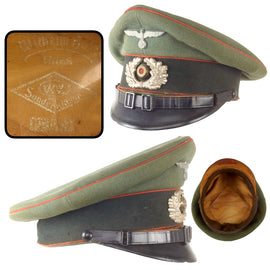 Original German WWII Heer Army Artillery EM/NCO Schirmmütze Visor Cap by EREL Extra with Saddle Form Crown, Measured Size 54cm
