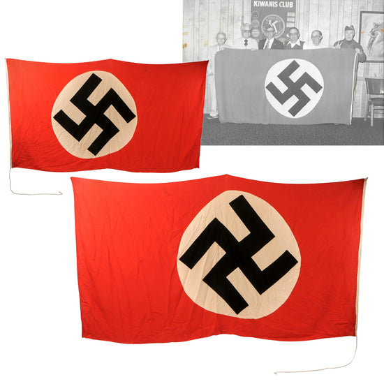Original German WWII NSDAP National Banner Flag, 55" x 102", with Postwar Kiwanis Club Veteran Photograph and Reported USGI Bring Back Provenance Original Items