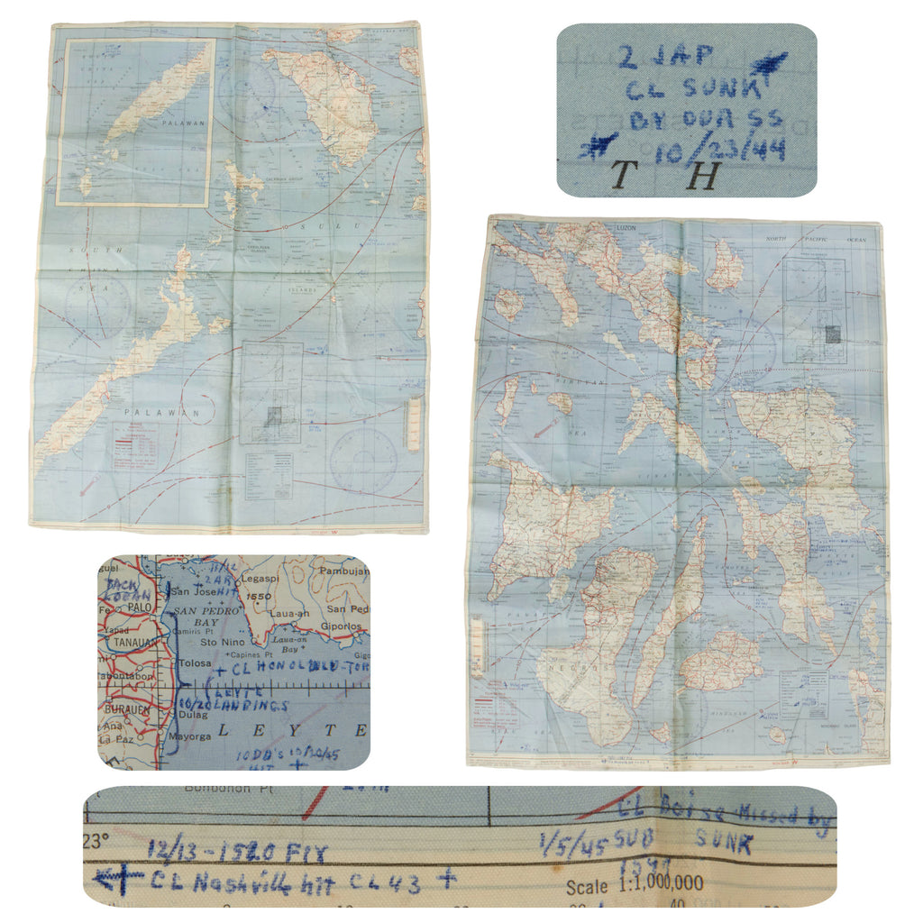 Original U.S. WWII AAF Annotated Philippines Escape Map with Locations of Sunken Submarines, Landings, and More - 17 ½ x 23” Original Items