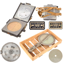 Original Japanese WWII Navigational Aviation Flight Computers Type-3 “Frying Pan” and Type 4 Knee-Board with Original Partial Shipping Crate