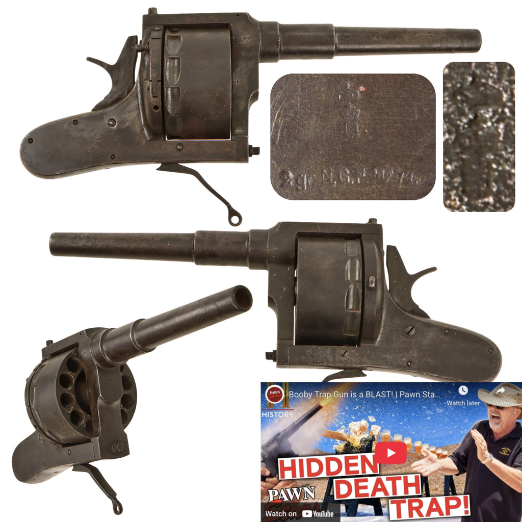 Original Victorian Era German Massive .54 Caliber Centerfire Double Action Booby Trap Shot Revolver - Nearly Identical to One Seen on Pawn Stars