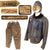 Original German WWII Luftwaffe Pilot's Brown Leather Shearling Flight Jacket with Modified Fur-lined Winter Flying "Channel Pants" Trousers & Sheepskin Lined Leather Winter Flying Helmet