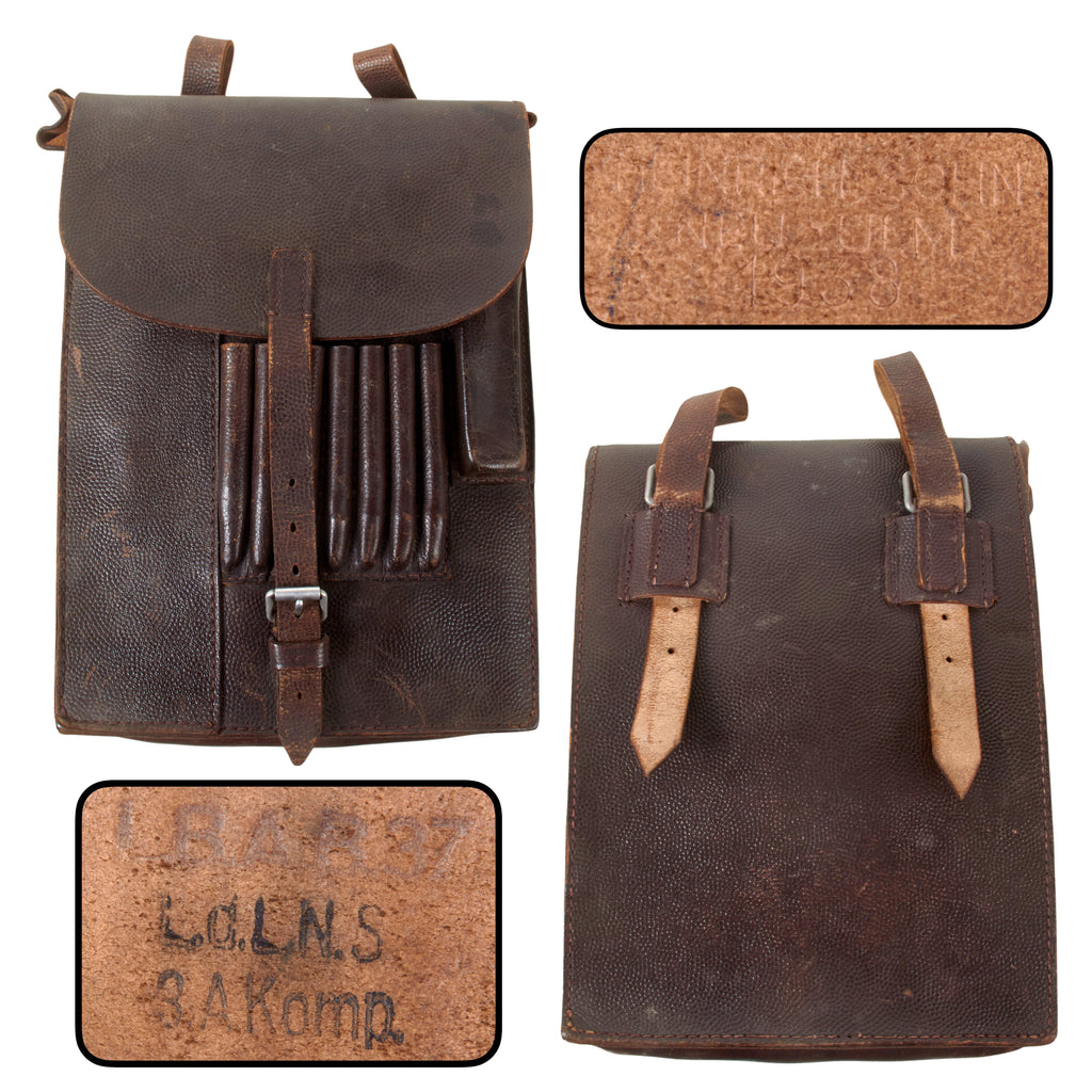Original German Pre-WWII Luftwaffe Officer M35 Brown Leather Dispatch Map Case by Heinrich Sohn, Depot and Unit Marked, Dated 1938
