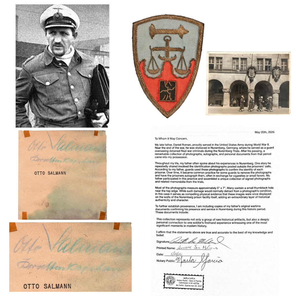 Original Nuremberg Trials Signature of U-52 Commander Otto Salman Acquired Directly from a U.S. Army Guard Who Served at the Nuremberg Prison, 1945-1946