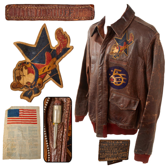 Original U.S. WWII Named 5th Tow Target Squadron 5th Air Force Patched A2 Jacket with Blood Chit - Captain Charles H. Shuff