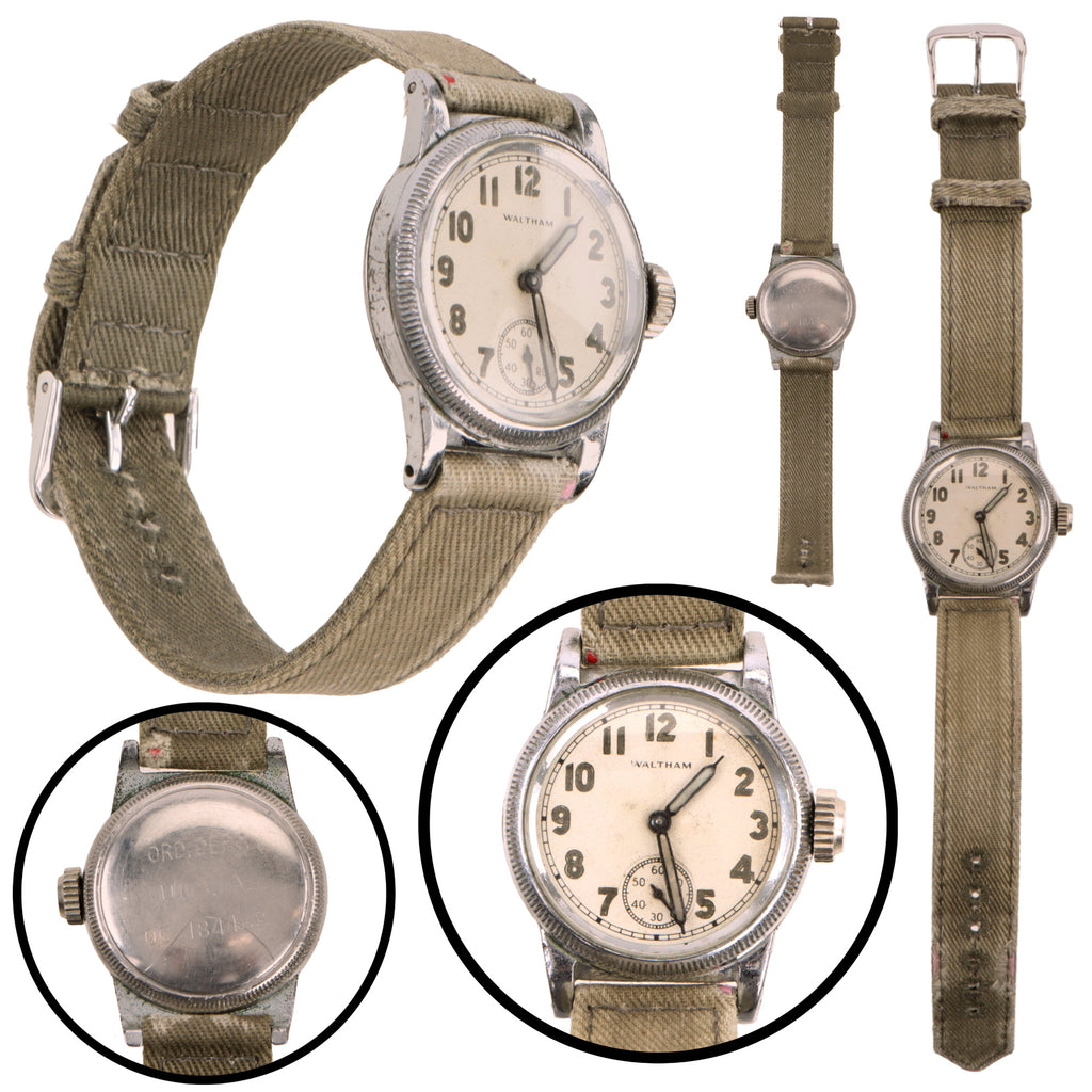 Original U.S. WWII Ordnance Department Wrist Watch by Waltham with Original Band - Fully Functional Original Items