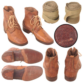 Original Imperial Japanese Matching Pair of Army Issue Low Boots with Laces & Puttees - Dated 1941