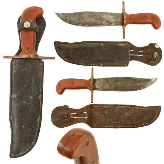 Original U.S. WWII Custom Theater-Made Bowie-Style Fighting Knife with Bakelite Handle & Leather Sheath