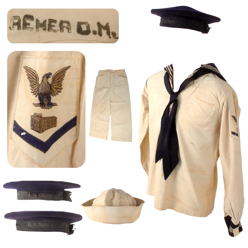 Original U.S. WWI Navy Photographer's Uniform Group with Flat Hats - D.M. Remer