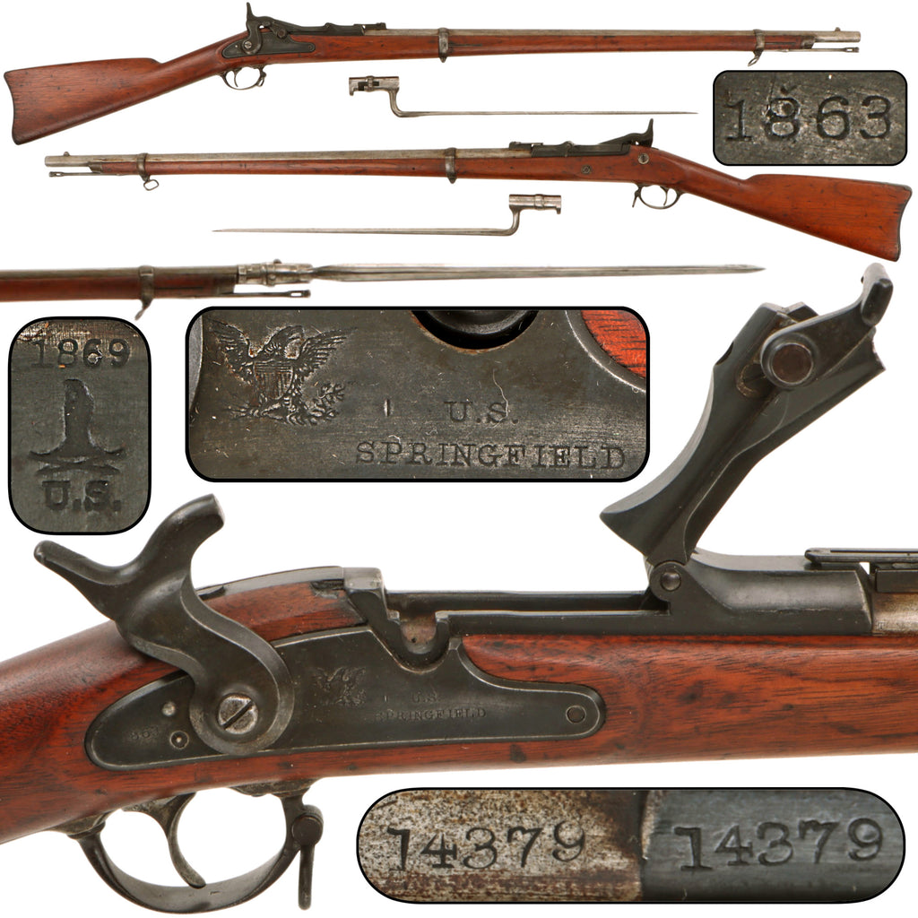 Original U.S. Springfield Arsenal Model 1868 .50-70 Trapdoor Rifle Converted from Model 1863 Rifle Musket in 1869 with Socket Bayonet, Serial No. 14379 Original Items