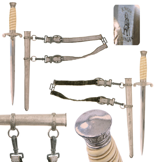 Original German WWII Heer Army Officer Dagger with Scabbard and Hanger - Excellent Unmarked Blade Original Items