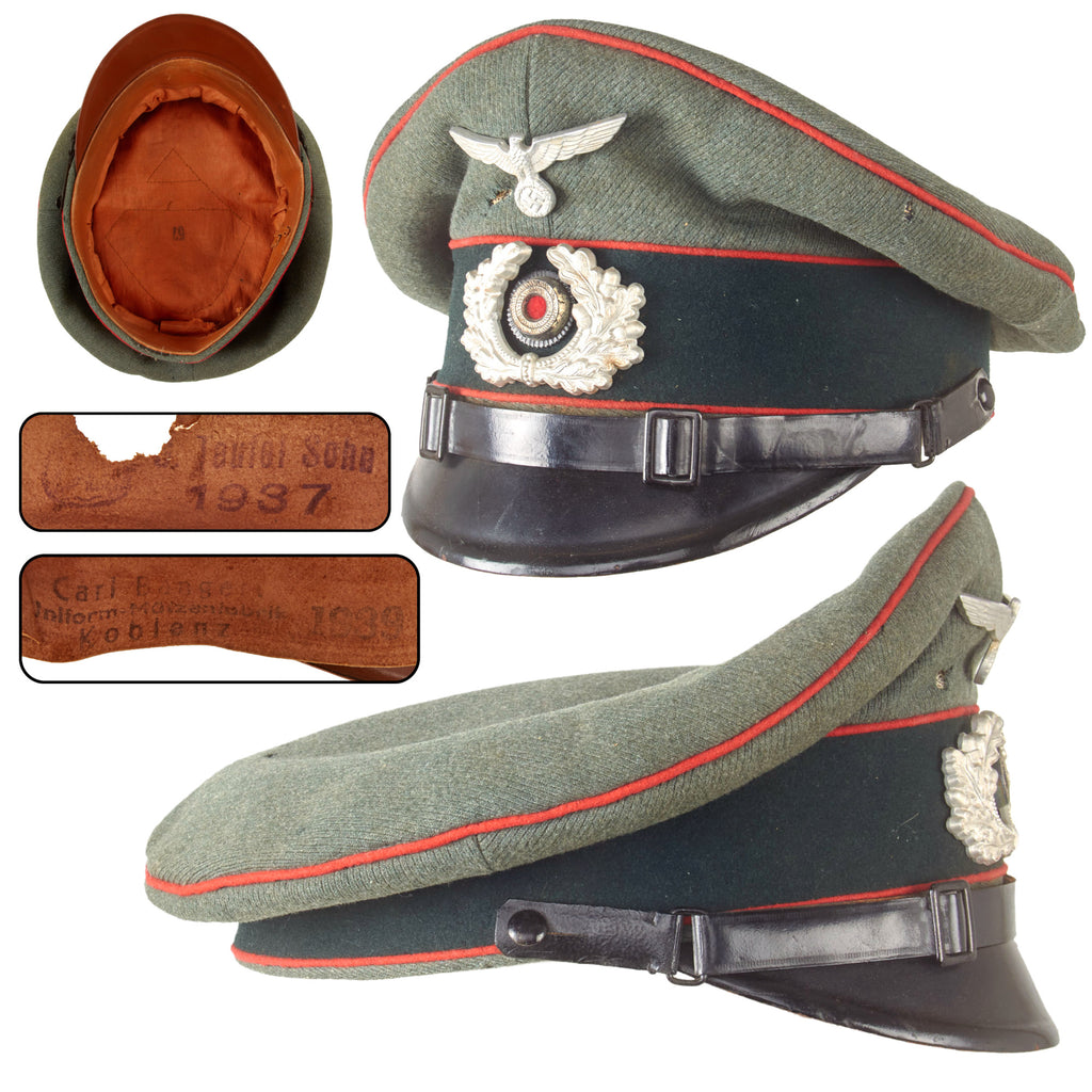 Original German WWII Heer Army Artillery EM/NCO Schirmmütze Visor Crush Cap, Size 57, Dual Period Maker Marks