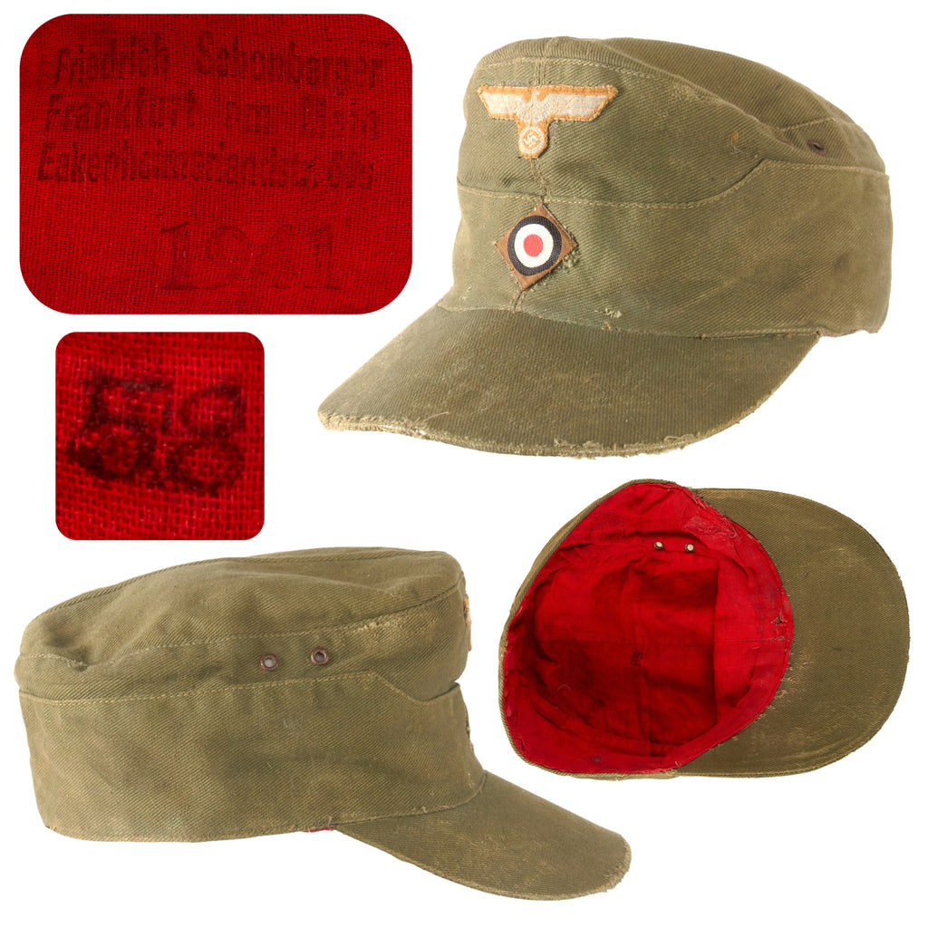Original German WWII Deutsches Afrika Korps DAK 1941 Dated M41 Tropical Field Cap by Friedrich Schönberger - Size 58