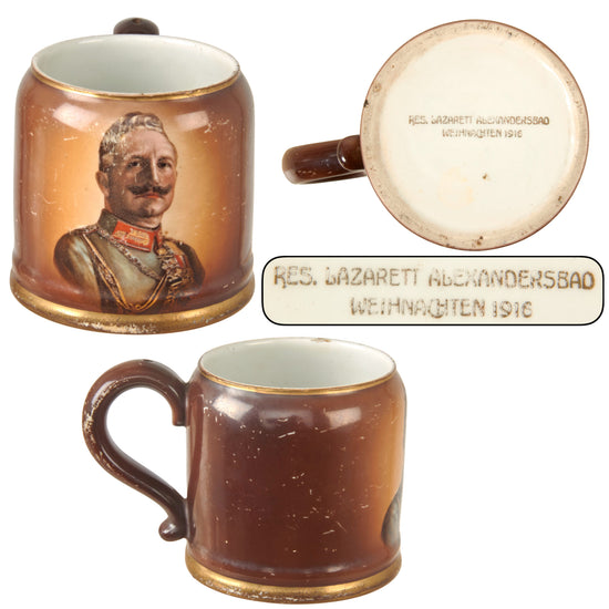 Original Imperial German WWI Kaiser Wilhelm II Reserve Military Hospital Alexandersbad Christmas 1916 Beer Stein - No Lid