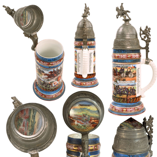 Original Imperial German WWI 5th Royal Bavarian Field Artillery Regiment “King Alfons XIII of Spain” Artillery Beer Stein with Unscrewable Fuze Lid with Prism - Dated 1912-1914 Original Items