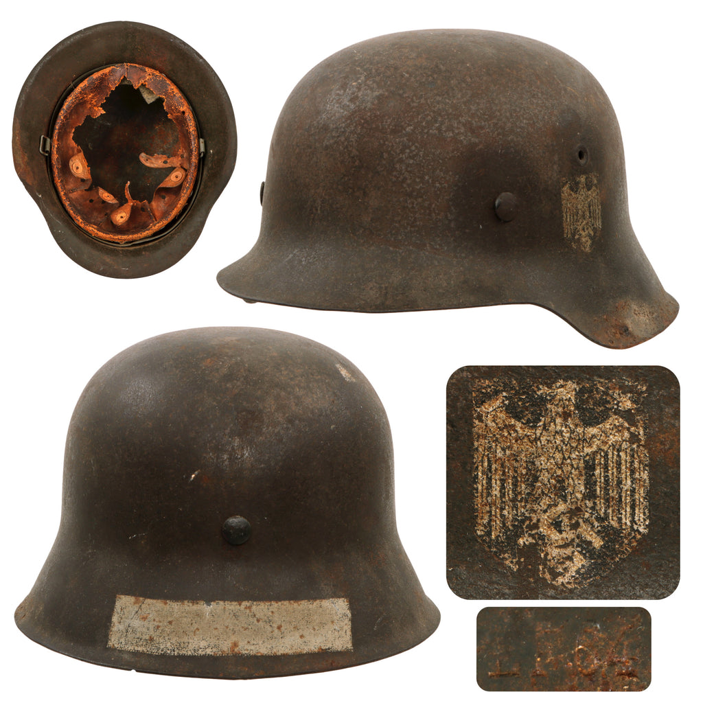Original German WWII Heer Army Single Decal M42 Helmet with Relic 1940 Dated 56cm Liner - Stamped EF64
