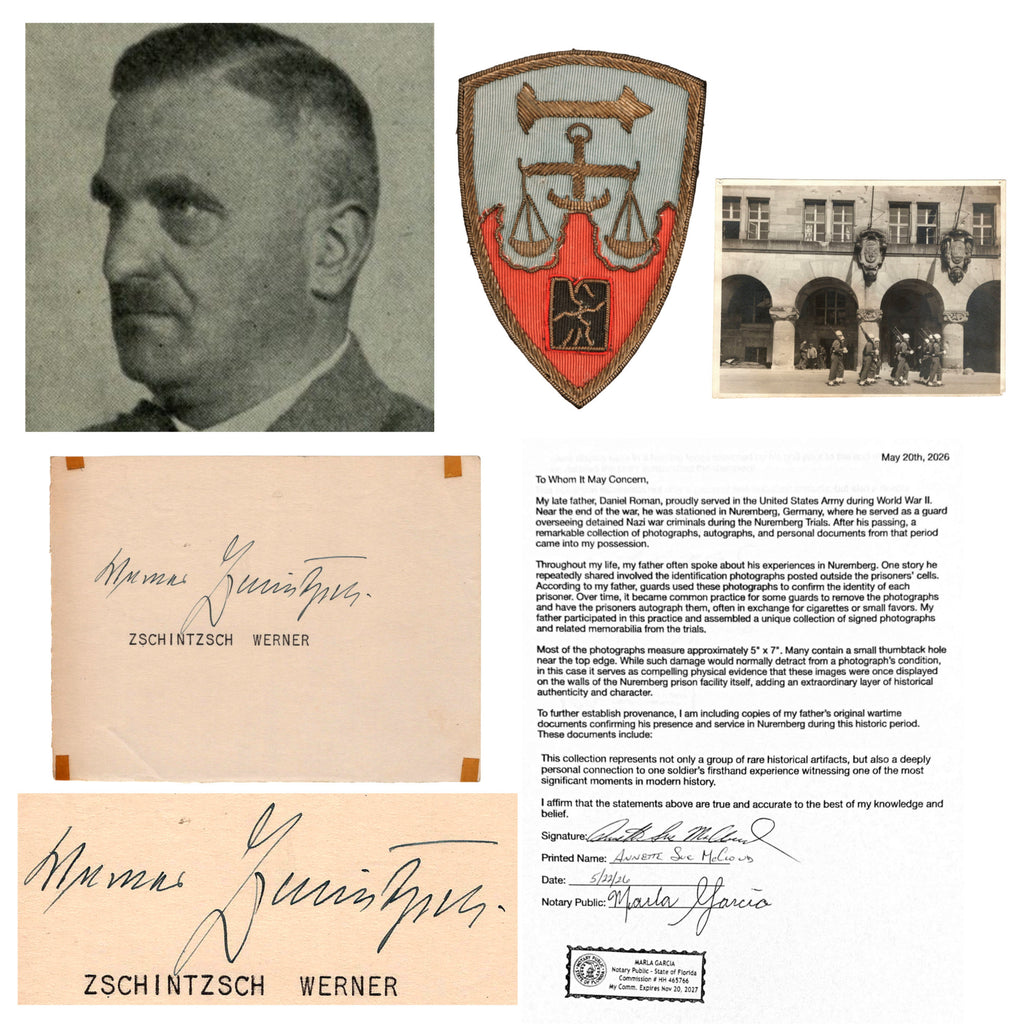 Original Nuremberg Trials Prison Signature of NSDAP State Secretary Werner Zschintzsch Obtained Directly from a U.S. Army Guard, 1945–1946