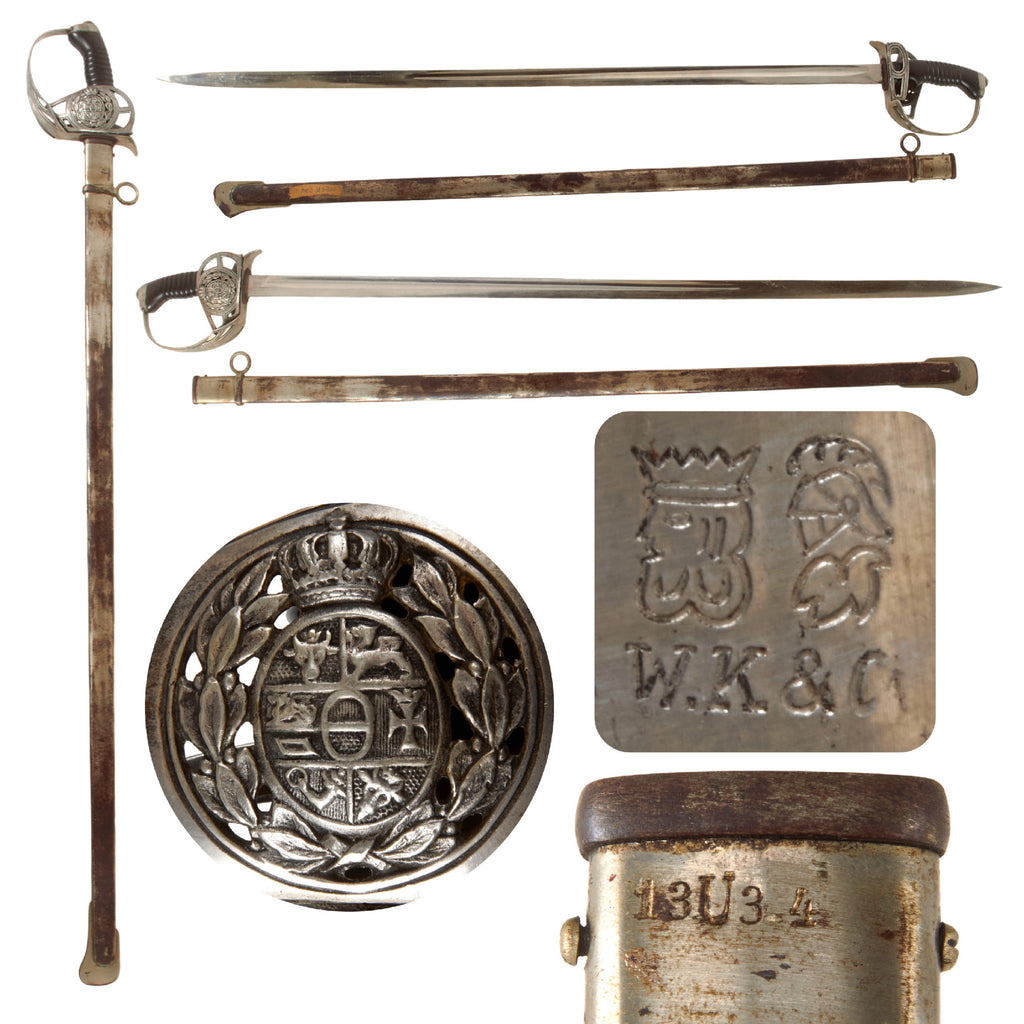 Original Imperial German WWI Rare Mecklenburg M1889 Cavalry Sword with Nickeled Blade & Unit-Marked Scabbard by Weyersberg Kirschbaum & Cie of Solingen Original Items
