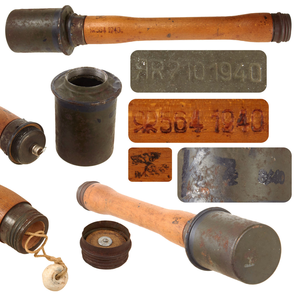 Original German WWII M24 Inert Stick Grenade Stielhandgranate by Wilhelm von Hagen Metallwarenfabrik, Iserlohn Westfalen & Carl Winzerling K.G, Schloßfabrik - Dated 1940 - Stielhandgranate