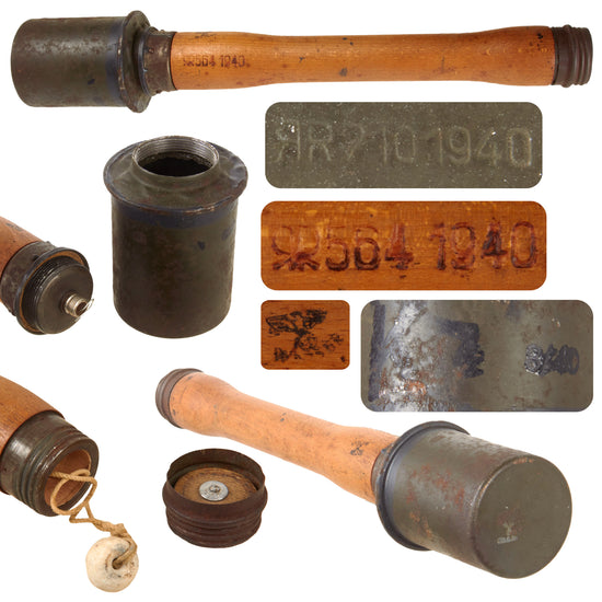 Original German WWII M24 Inert Stick Grenade Stielhandgranate by Wilhelm von Hagen Metallwarenfabrik, Iserlohn Westfalen & Carl Winzerling K.G, Schloßfabrik - Dated 1940 - Stielhandgranate