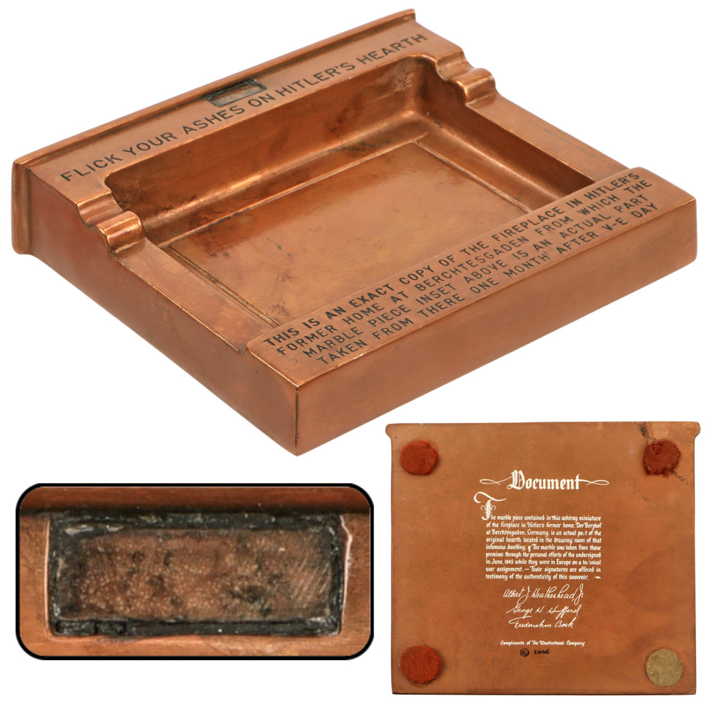 Original U.S. WWII Era Souvenir Brass Ashtray with Marble Piece from Adolf H's Retreat Der Berghof at Berchtesgaden