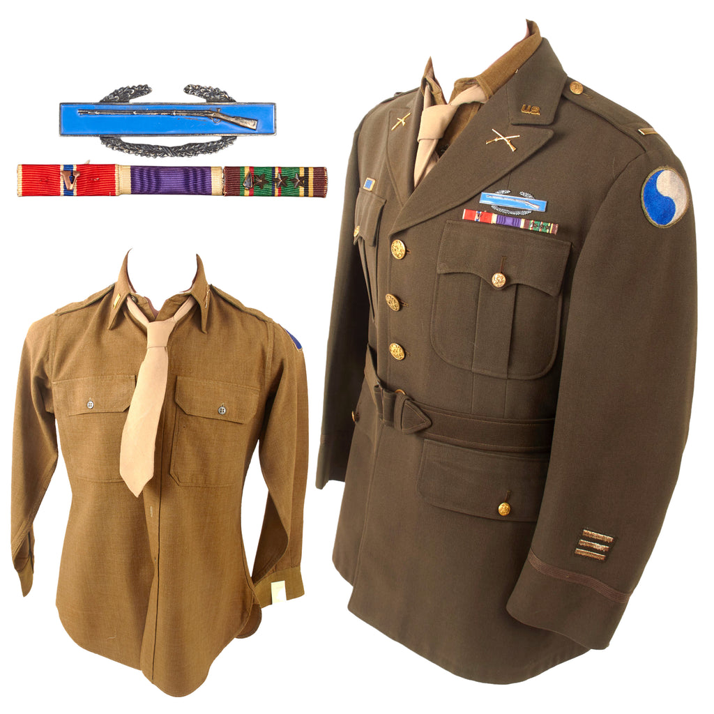 Original WWII U.S. 29th Infantry Division Infantry Officer D-Day Veteran’s Uniform Jacket with Matching Patched Shirt - Unnamed Original Items