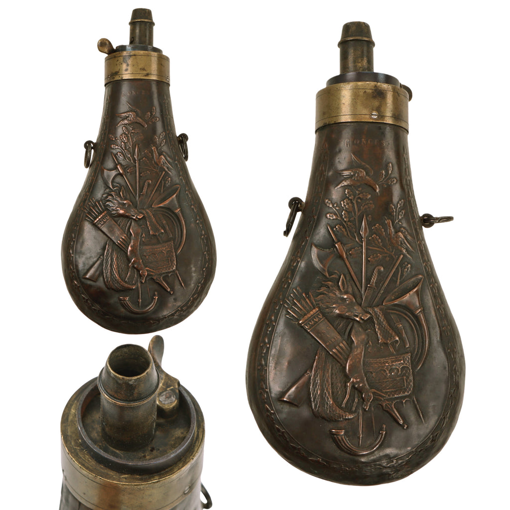 Original French U.S. Civil War Era Dead Game Powder Flask by I.N.N. A Paris Original Items