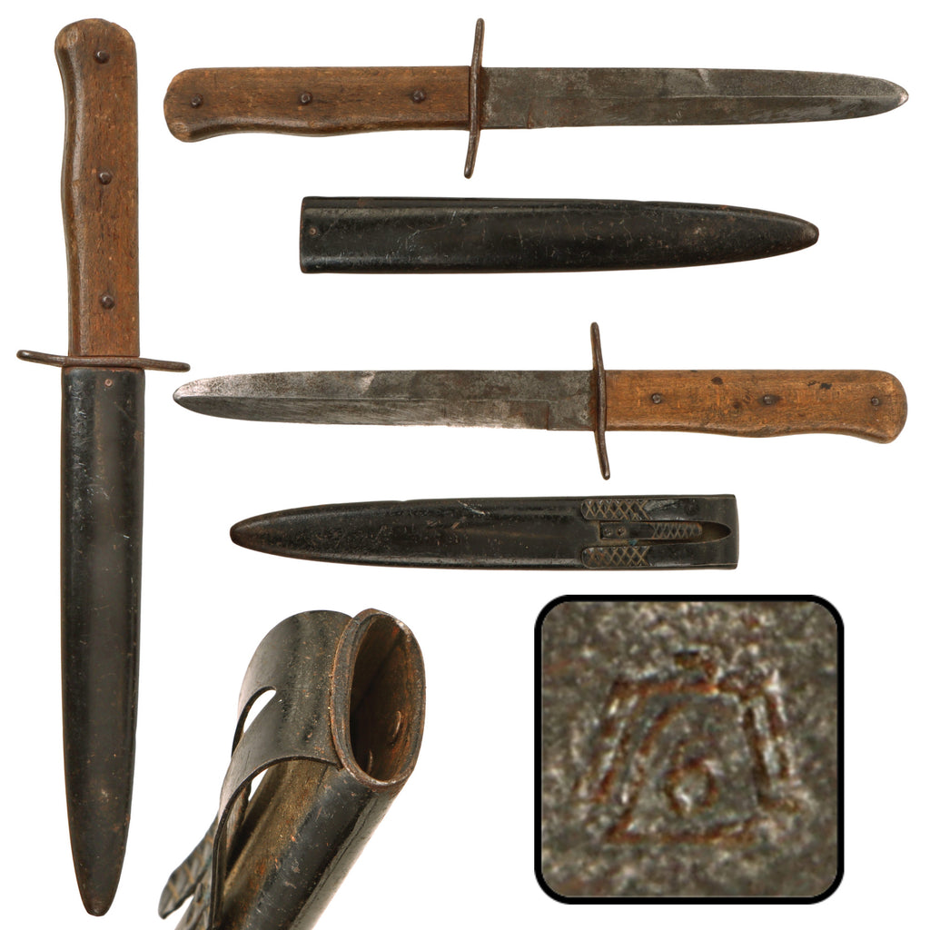 Original German WWII Luftwaffe Fallschirmjäger Fighting Knife with Boot Scabbard - Weimar Eagle 6 Marked