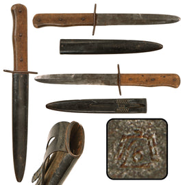 Original German WWII Luftwaffe Fallschirmjäger Fighting Knife with Boot Scabbard - Weimar Eagle 6 Marked