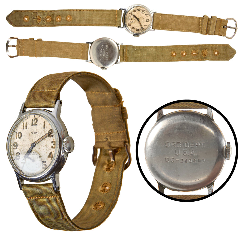 Original U.S. WWII Ordnance Department Wrist Watch by Waltham with Original Band - Fully Functional Original Items