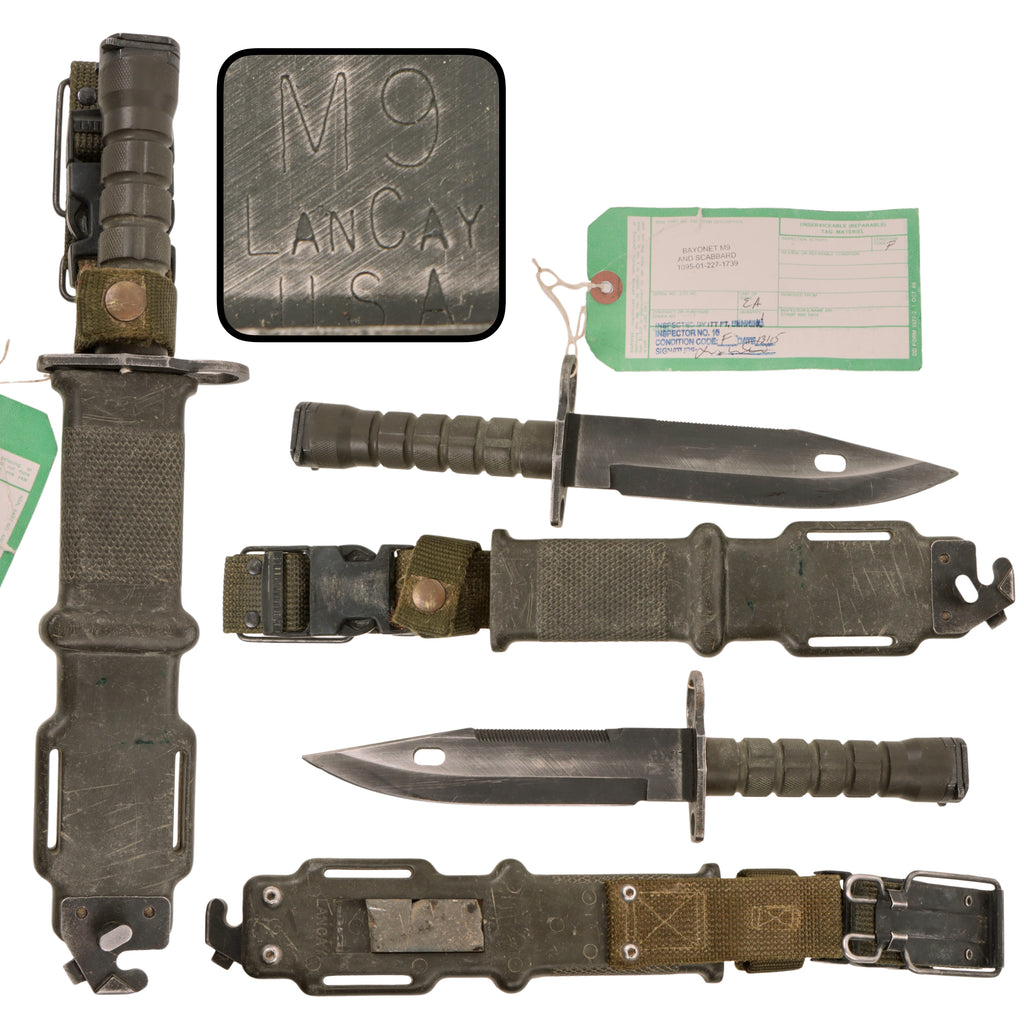 Original U.S. Cold War / GWoT M9 Lan-Cay Bayonet with M10 Wire Cutter Scabbard & Fort Benning Inspection Tag
