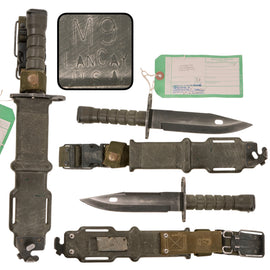 Original U.S. Cold War / GWoT M9 Lan-Cay Bayonet with M10 Wire Cutter Scabbard & Fort Benning Inspection Tag