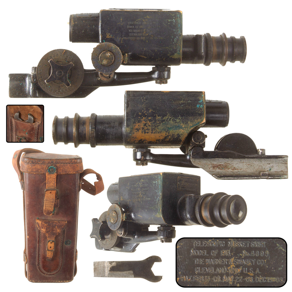 Original U.S. WWI M1903 Springfield Warner & Swasey M-1913 Sniper Scope with Mounting Bracket in Leather Case - No Eye Cup