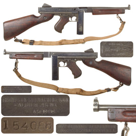 Original U.S. WWII Thompson M1 Display Submachine Gun Serial NO. 158060 with Magazine and Sling - Original WWII Parts