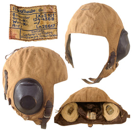 Original WWII German Luftwaffe LKP S101 Summer Pilot Flying Helmet with Earphones by Siemens - Size 62