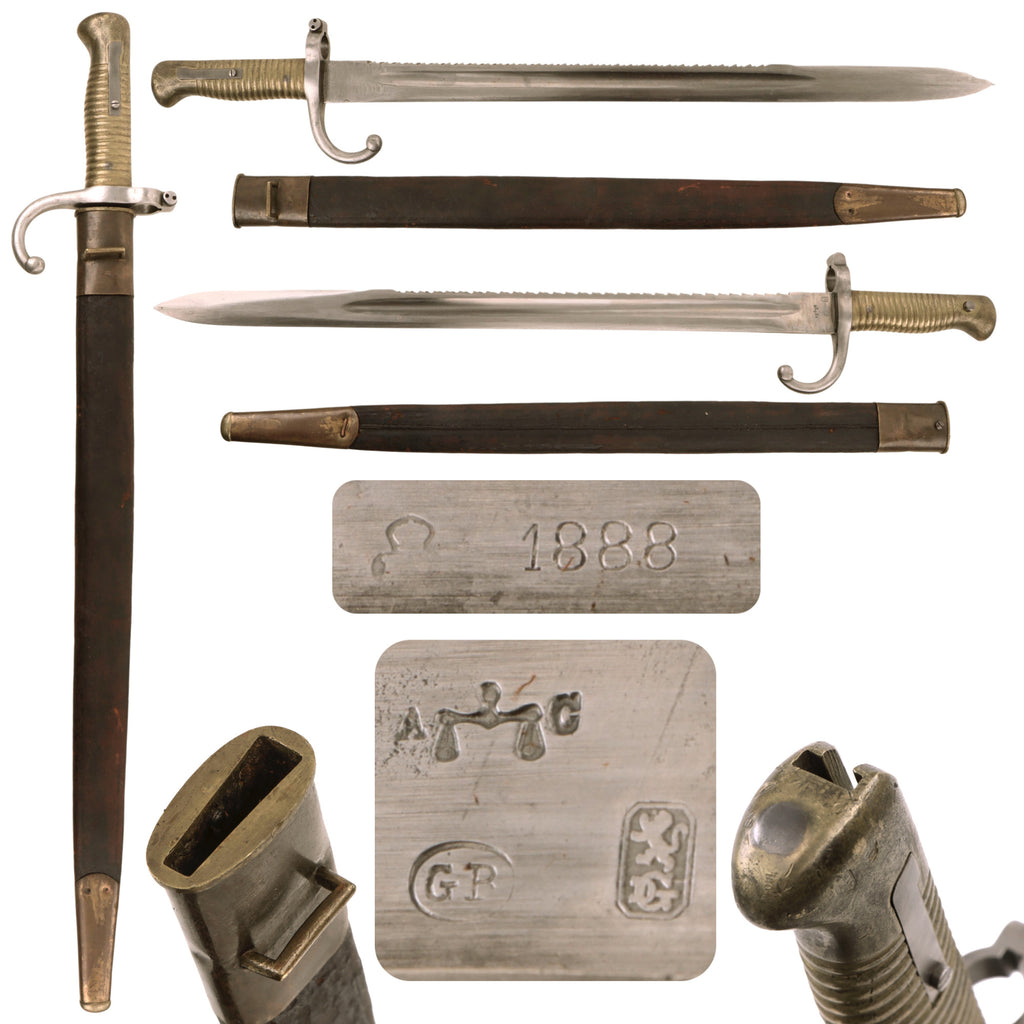 Original Belgian Model 1880 Pioneer Engineer Sawback Bayonet with Scabbard by German Maker Alcoso - Dated 1888 Original Items
