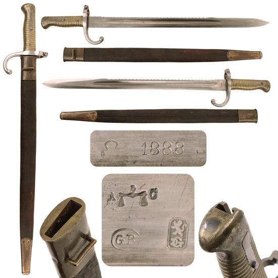 Original Belgian Model 1880 Pioneer Engineer Sawback Bayonet with Scabbard by German Maker Alcoso - Dated 1888 Original Items